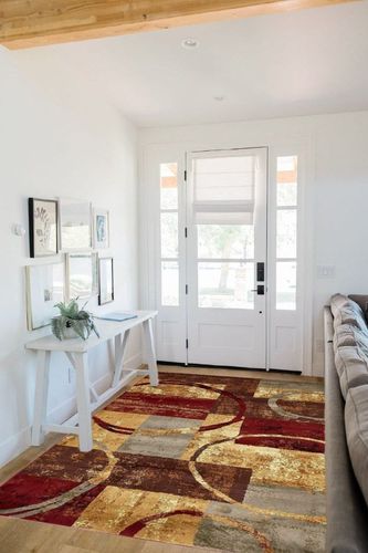 Unique Loom Barista Collection Modern, Abstract, Vintage, Distressed, Urban, Geometric, Rustic, Warm Colors Area Rug (5' 0 x 8' 0 Rectangular, Multi/Beige) in White Scandinavian Entryway