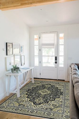 GlowSol Area Rugs 5x8 Persian Vintage Area Rug Large Bedroom Rug Non-Slip Traditional Living Room Rug, Non-Shedding Distressed Medallion Dining Mat Indoor Carpet for Office Entry, Gray 5x8 in White Scandinavian Entryway