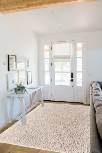 Rugs.com Infinity Collection Solid Shag Area Rug 5' x 8' Linen Shag Rug Perfect for Living Rooms, Large Dining Rooms, Open Floorplans in White Scandinavian Entryway