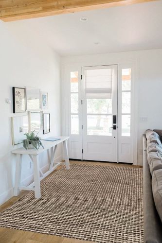 Rugs USA x Arvin Olano Melrose Checked Wool Area Rug - 5x8 Area Rug Farmhouse Brown/Ivory for Living Room Bedroom Dining Room Kitchen in White Scandinavian Entryway