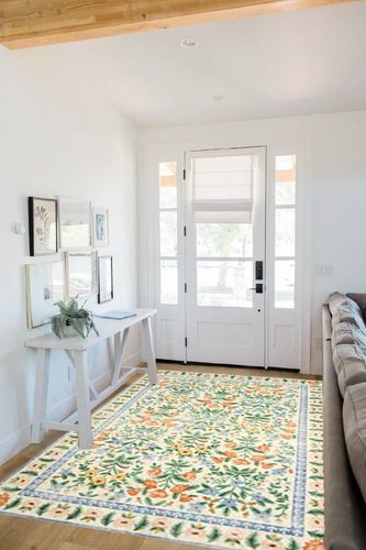 Loloi Rifle Paper Co. x Eden Mughal Garden Cream 5'-0" x 7'-6" Area Rug in White Scandinavian Entryway