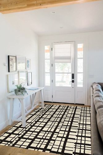 Loloi Chris Loves Julia Polly 5'-0" x 7'-6" Area Rug in Black/Ivory - Large Neutral Area Rug, Unique Patterned Rug for Living Room, Bedroom, Dining Area, Home Office in White Scandinavian Entryway
