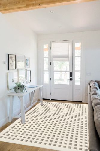 nuLOOM 5' x 8' SuperiorWash Indoor Area Rug, 100% Recycled PET, Machine Washable, Oeko-TEX Certified, Medium Pile, Pet-Friendly, Daleyza Checkered Cream in White Scandinavian Entryway