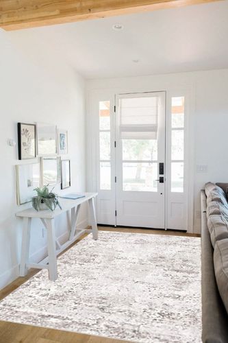 Unique Loom Eos Collection Area Rug - Borealis (5' 3" x 8' Rectangle, Stone Gray/ Ivory) in White Scandinavian Entryway