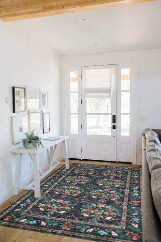 Loloi Rifle Paper Co. x Courtyard Charcoal 5'-0" x 7'-6" Area Rug in White Scandinavian Entryway