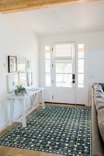 Loloi Rifle Paper Co. x Eden Lattice Indigo 5'-0" x 7'-6" Area Rug in White Scandinavian Entryway