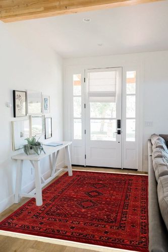 Unique Loom Tekke Collection Area Rug - Sheibani (5' 3" x 8' Rectangle, Red/ Black) in White Scandinavian Entryway
