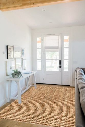 Delara Hand Woven Farmhouse Jute Area Rug, Tight Boucle Jute Rug, 5' x 8', Natural in White Scandinavian Entryway