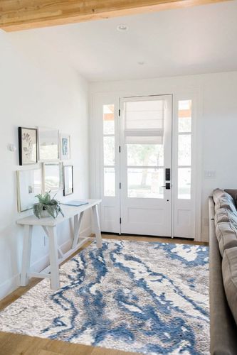 SAFAVIEH Horizon Shag Collection Area Rug - 5'3" x 7'7", Grey & Blue, Modern Abstract Design, Non-Shedding & Easy Care, 2-inch Thick Ideal for High Traffic Areas in Living Room, Bedroom (HZN890G) in White Scandinavian Entryway