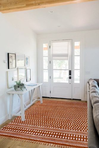 CASAVANI Area Rug 5x8 Kilim Rug Handmade Boho Rug Geometric Rug Red Beige Cotton Area Rug Easy Washable Rug Flatweave Rugs for Small Bedroom Rug Living Room Kitchen Bathroom Laundry Room in White Scandinavian Entryway
