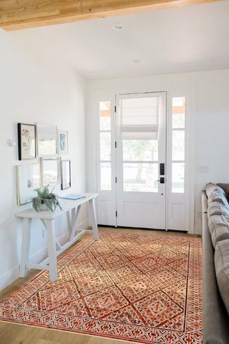Rugs USA x Prabal Gurung Bagmati Machine Washable Area Rug, 5x8, Orange in White Scandinavian Entryway