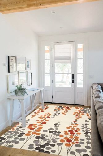 SAFAVIEH Soho Collection 5' x 8' Beige / Orange SOH338B Handmade Premium Wool & Viscose Area Rug in White Scandinavian Entryway