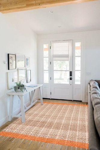 SAFAVIEH Cape Cod Collection Area Rug - 5' x 8', Orange & Natural, Handmade Stripe Jute & Cotton Braided Tassel, Ideal for High Traffic Areas in Living Room, Bedroom (CAP846P) in White Scandinavian Entryway
