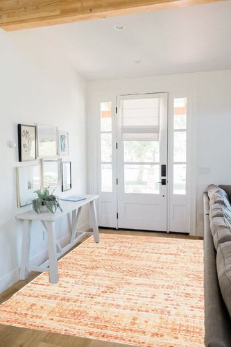 Unique Loom Helios Collection Geometric, Modern Striped, Vibrant Area Rug, 5' 0" x 8' 0", Orange/Ivory in White Scandinavian Entryway