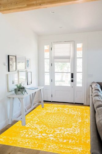 Rugs.com Arlington Collection Rug – 5' x 8' Yellow Medium-Pile Rug Perfect for Living Rooms, Large Dining Rooms, Open Floorplans in White Scandinavian Entryway