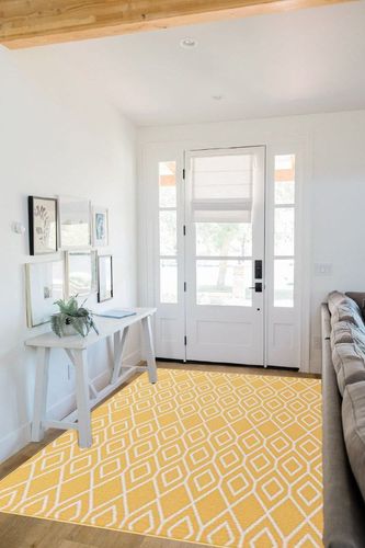 Jill Zarin Outdoor Collection Area Rug - Turks and Caicos (5' 3" x 8' Rectangle Yellow Ivory/Ivory) in White Scandinavian Entryway