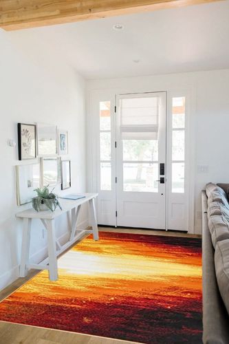 Unique Loom Metro Collection Contemporary Abstract Bright Warm Candle Light Area Rug, 5 ft x 8 ft, Orange/Yellow in White Scandinavian Entryway