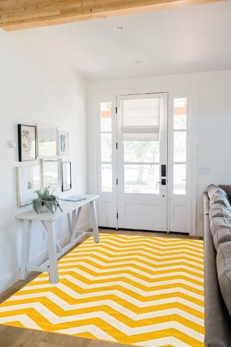 Unique Loom Outdoor Coastal Collection Area Rug - Dalgalar (5' 3" x 8' Rectangle, Yellow/ Ivory) in White Scandinavian Entryway