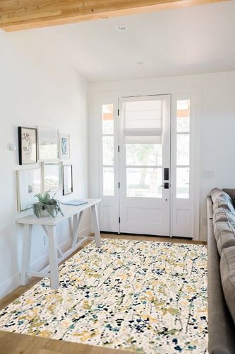 SAFAVIEH Evoke Collection 5'1" x 7'6" Ivory / Yellow EVK284C Modern Abstract Non-Shedding Living Room Bedroom Area Rug in White Scandinavian Entryway