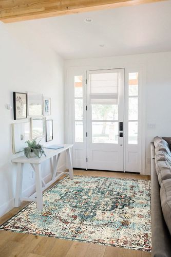 Bohemian Floral Medallion Area Rug in White Scandinavian Entryway