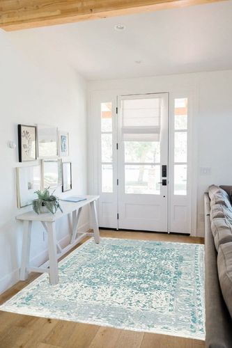 Vintage Jute Area Rug in White Scandinavian Entryway