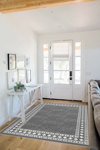 Grey Modern Non Slip Living Room Area Rug in White Scandinavian Entryway