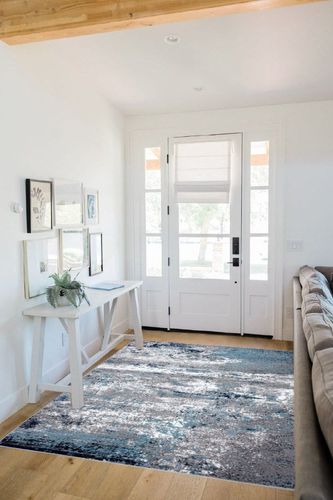 Blue Bohemian Stain Resistant Living Room Area Rug in White Scandinavian Entryway