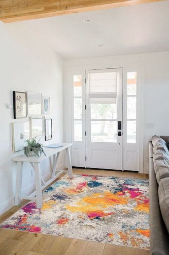 ‎Multi ‎Contemporary ‎Non Slip, Washable ‎Kitchen Rug in White Scandinavian Entryway