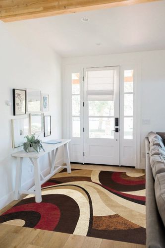 Brown/Red Contemporary Fade Resistant, Stain Resistant Bedroom, Living Room, Dining Room, Nursery Room Area Rug in White Scandinavian Entryway