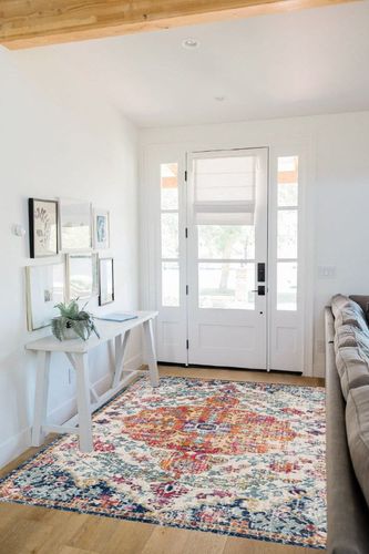 Orange/Navy Traditional Living Room Area Rug in White Scandinavian Entryway