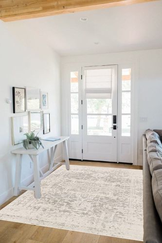 Grey Traditional Living Room Area Rug in White Scandinavian Entryway