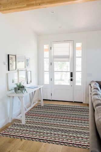 Random Earthtone Stripes Carnival Stripe  Bedroom, Living Room, Home Office, Dining Room Area Rug in White Scandinavian Entryway