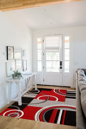 Red Modern Stain-resistant Living Room Area Rug in White Scandinavian Entryway