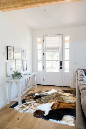 Fur Accents Pieced Fur Faux Animal Skin Rug, Fox, Wolf, Grizzly Bear, Golden Brown, Premium Plush Shag, Area Rug, Hand Made in America, Easy Care, Thick Plush Realistic, (5'x7') in White Scandinavian Entryway