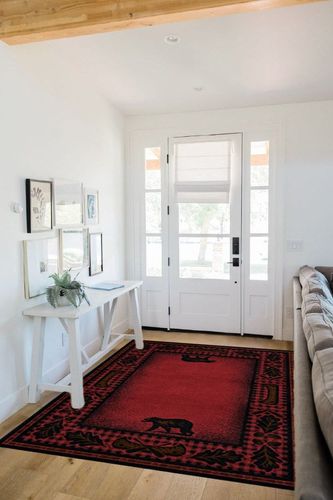 Rug Empire Rustic Lodge Cabin Bear Walk Area Rug, 5'3"x7'3" in White Scandinavian Entryway