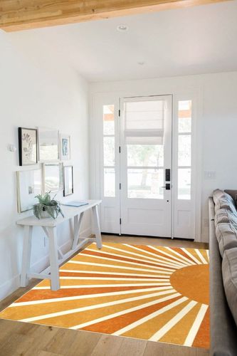 Lahome Sun Print Machine Washable Area Rugs-5x7 for Living Room, Large Non-Slip Boho Kids Nursery Throw Rug Carpet for Bedroom Entryway Dining Room Office Rug Decor (5'x7', Rainbow Sun) in White Scandinavian Entryway