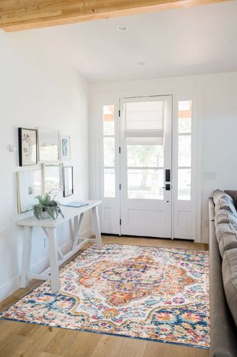 Vintage Distressed Bohemian Area Rug 5' x 7' Multi in White Scandinavian Entryway
