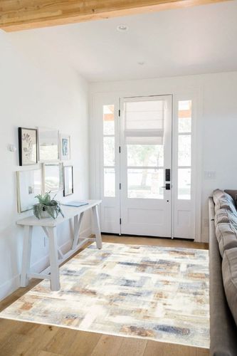 Mainstays Neutral Abstract Washable Area Rug, Abstract Neutral, 5'x7' in White Scandinavian Entryway