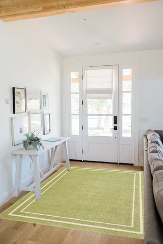 Ebern Designs Essentials Solid Green Ivory Area Rug Ebern Designs Rug Size ... in White Scandinavian Entryway