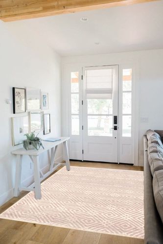 Salih Geometric Silver/Pink/Cream Area Rug Ebern Designs Rug Size: Rectangle 5'3 ... in White Scandinavian Entryway