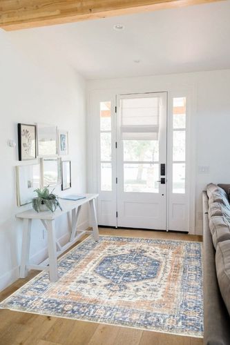 Caramont Blue Area Rug World Menagerie Rug Size: Rectangle 5' x 7'5" in White Scandinavian Entryway