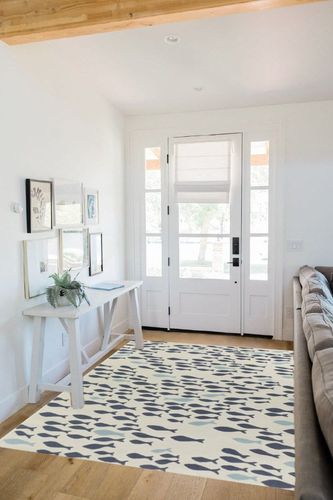 Mossley Cream/Navy/Blue Area Rug Sand & Stable Rug Size: Rectangle 5'3" x 7' in White Scandinavian Entryway