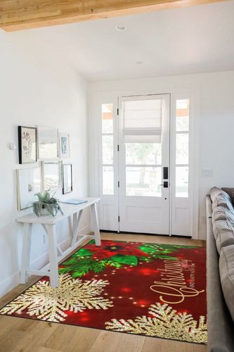 ALAZA Christmas Area Rugs, Area Rugs 5x7 for Living Room Bedroom Home Decorative Christmas Poinsettia and Snowflakes (1) in White Scandinavian Entryway