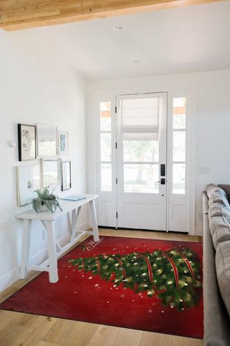 ALAZA Red Merry Christmas Tree Area Rug Rugs for Living Room Bedroom 7' x 5' in White Scandinavian Entryway