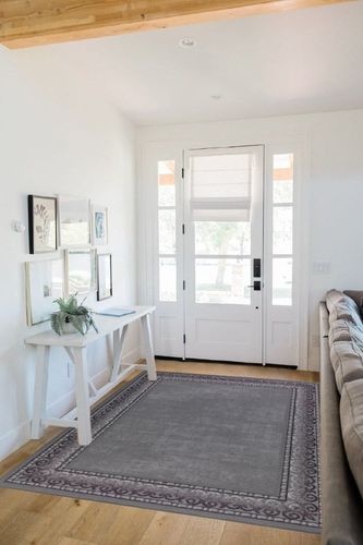 Antep Rugs Alfombras Bordered Modern 5x7 Non-Slip (Non-Skid) Low Pile Rubber Backing Indoor Area Rug (Gray, 5' x 7') in White Scandinavian Entryway