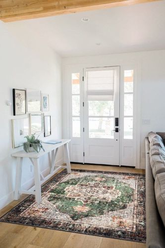 YesRug Area Rug 5x7 for Living Room Green Boho Non-Slip Washable Rug Vintage Low Pile Large Rug for Bedroom Dining Room in White Scandinavian Entryway