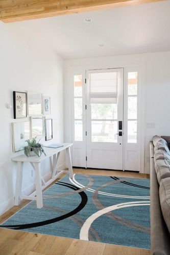 Rugshop Modern Wavy Circles Design Area Rug 5' 3" x 7' 3" Blue in White Scandinavian Entryway