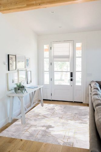 FINOREN Abstract Gold Line Area Rugs for Living Room,Bedroom,Hallway,Dining Room,Non-Shedding,Non Slip Backing,Floor Decoration Carpets,Gray-White,5x7 Feet in White Scandinavian Entryway