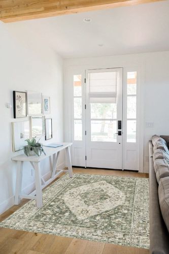 Valenrug Washable Rug 5x7 - Ultra Thin Green Collection Area Rug, Stain Resistant Non-Skid Rugs for Living Room, Antique Bedroom Rugs(5'x7', TPR26-Green) in White Scandinavian Entryway