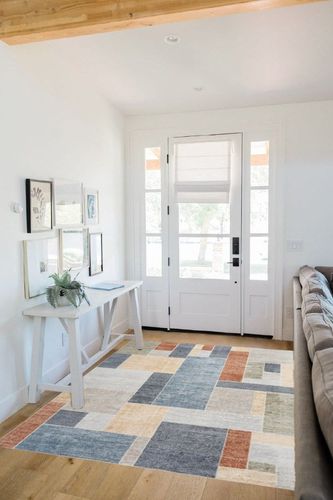 Nourison Astra Machine Washable Mid-Century Modern Ivory/Multi 5'3" x 7' Area Rug, Easy -Cleaning, Non Shedding, Bed Room, Living Room, Dining Room, Kitchen (5x7) in White Scandinavian Entryway